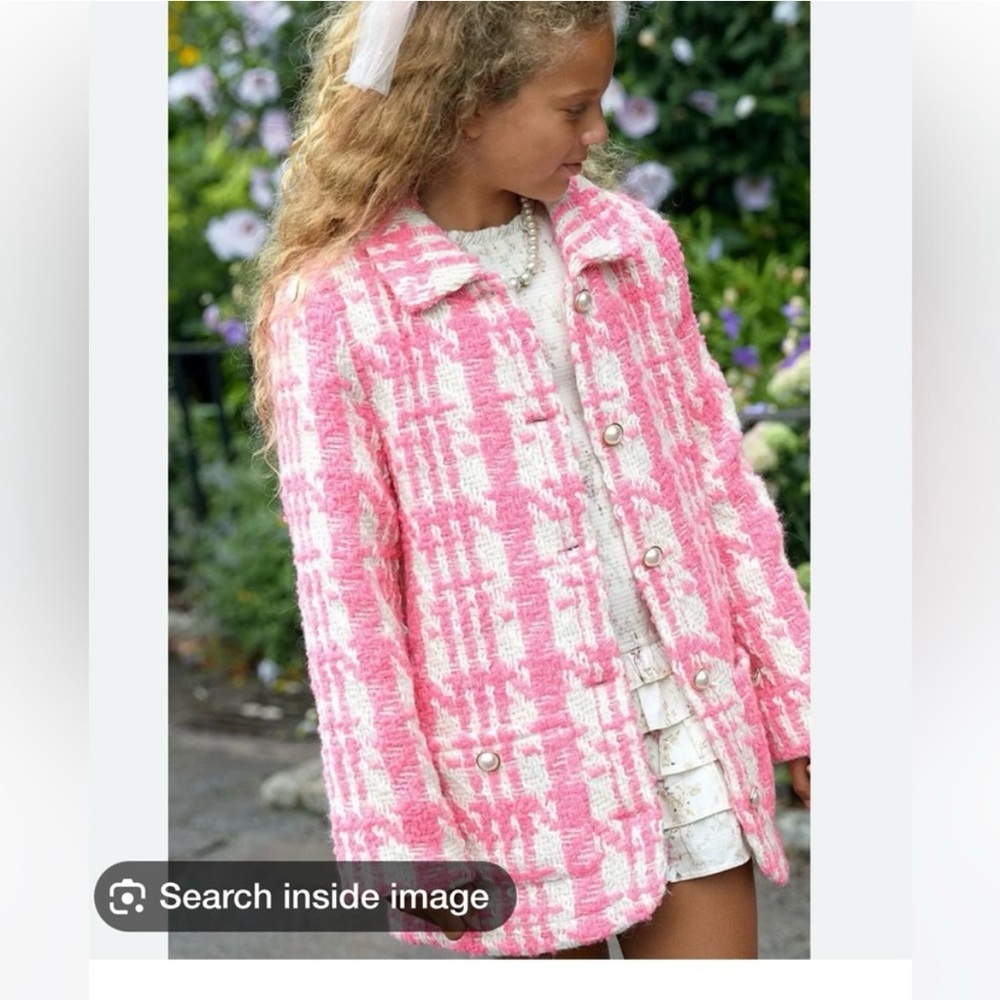 LoveShackFancy pink wool tweed coat